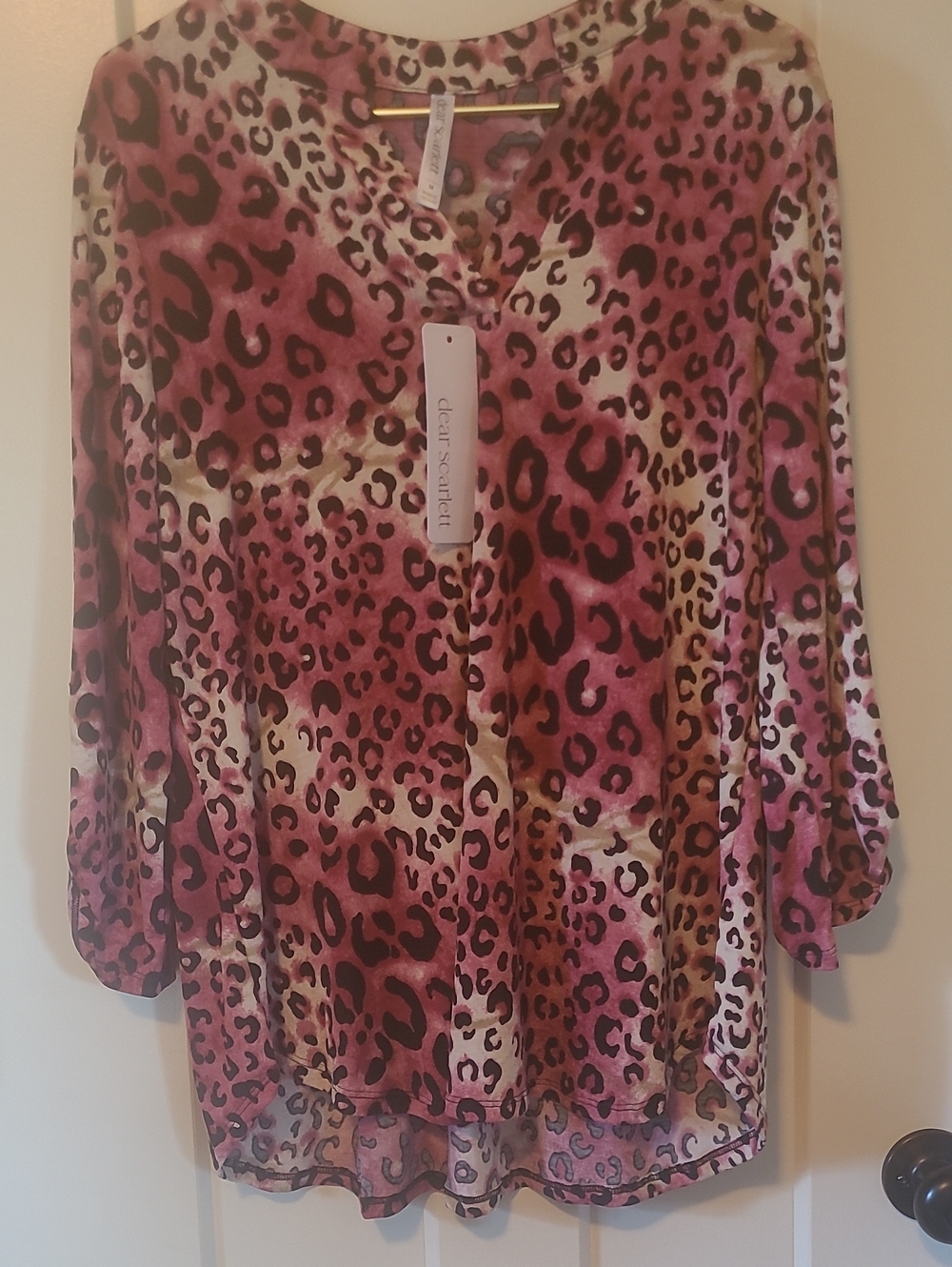 Dear Scarlett Pink Leopard-Print V-Neck Tunic